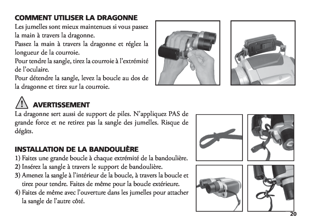 Bushnell 18-1035 manual Avertissement, Installation De La Bandoulière 