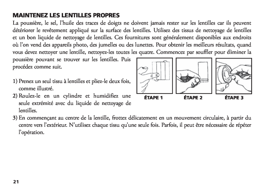 Bushnell 18-1035 Maintenez Les Lentilles Propres, comme illustré, Roulez-le en un cylindre et humidifiez une, lentilles 