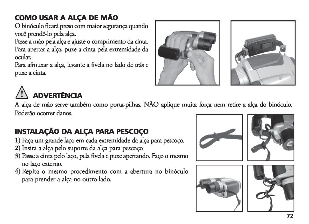 Bushnell 18-1035 manual Como Usar A Alça De Mão, Advertência, Instalação Da Alça Para Pescoço 