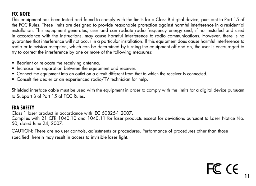 Bushnell 201355, 20-1354 manual FCC Note, FDA Safety 