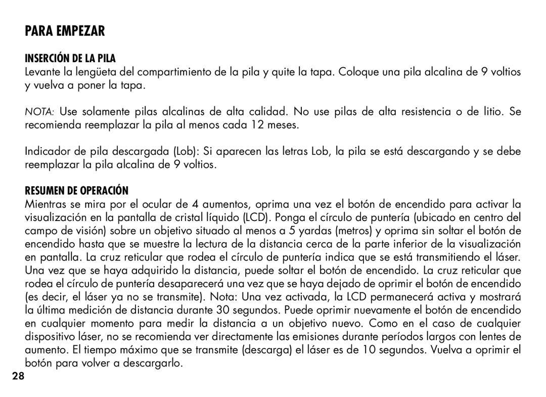 Bushnell 20-1354, 201355 manual Inserción DE LA Pila, Resumen DE Operación 