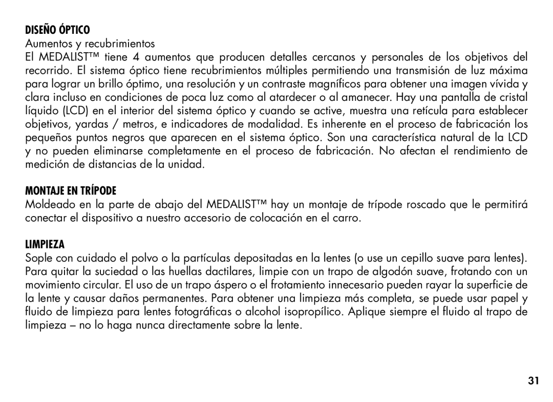 Bushnell 201355, 20-1354 manual Diseño Óptico, Montaje EN Trípode, Limpieza 