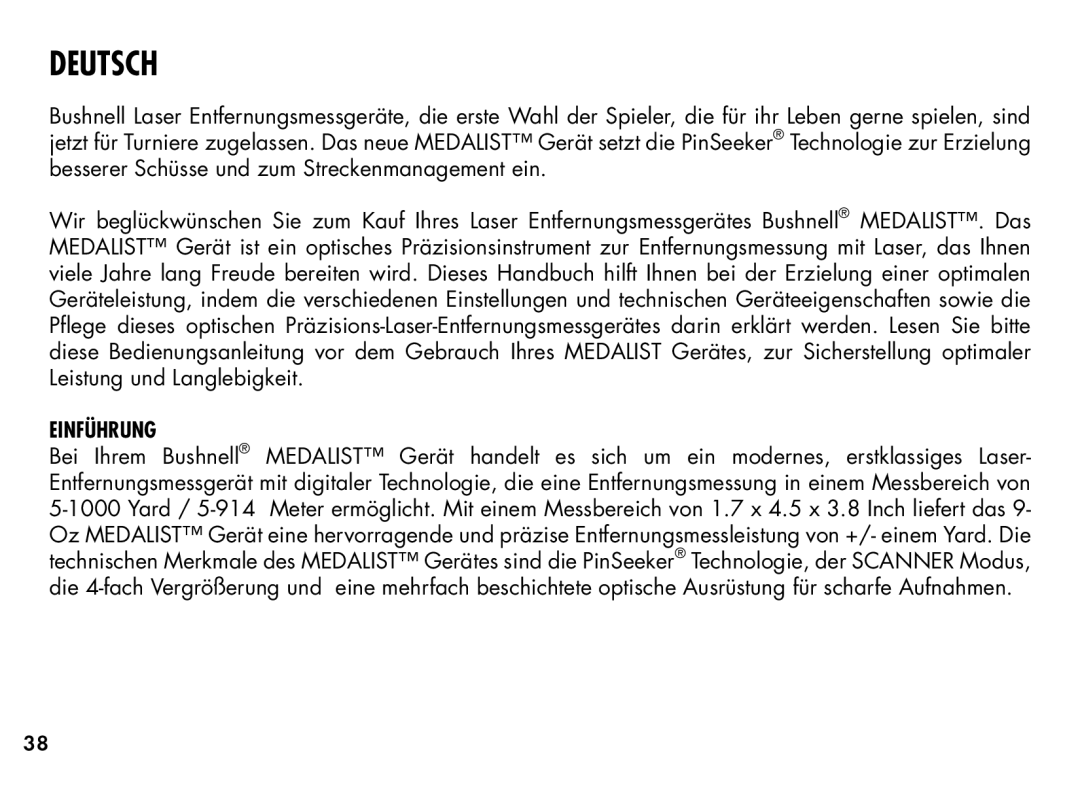 Bushnell 20-1354, 201355 manual Deutsch, Einführung 