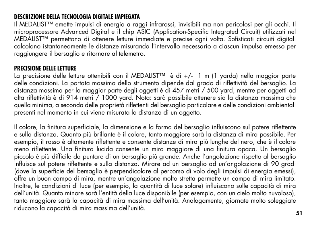 Bushnell 201355, 20-1354 manual Descrizione Della Tecnologia Digitale Impiegata, Precisione Delle Letture 