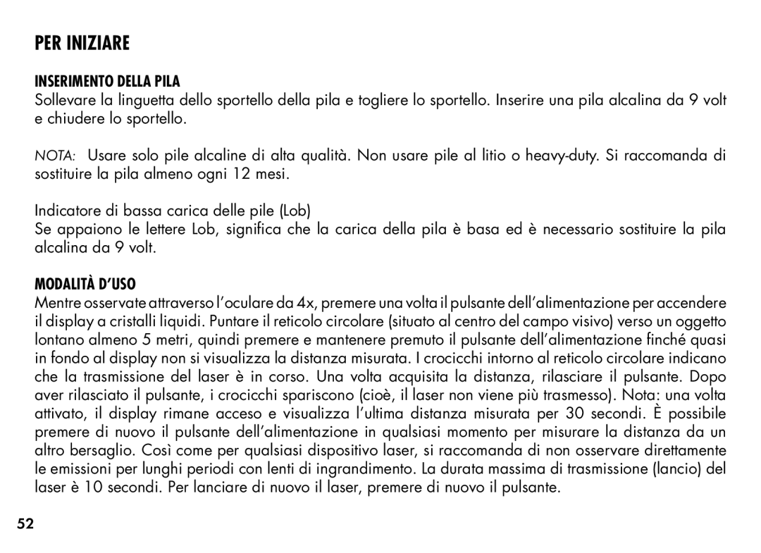 Bushnell 20-1354, 201355 manual Inserimento Della Pila, Modalità D’USO 