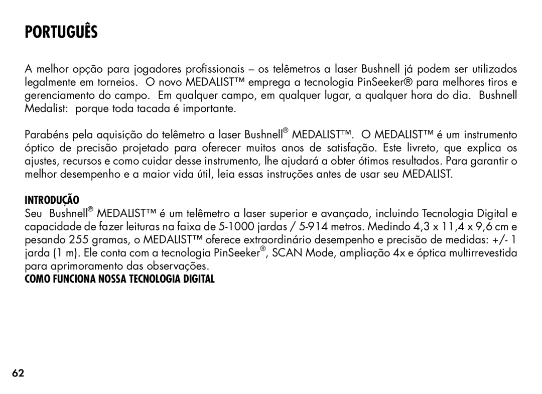 Bushnell 20-1354, 201355 manual Introdução, Como Funciona Nossa Tecnologia Digital 