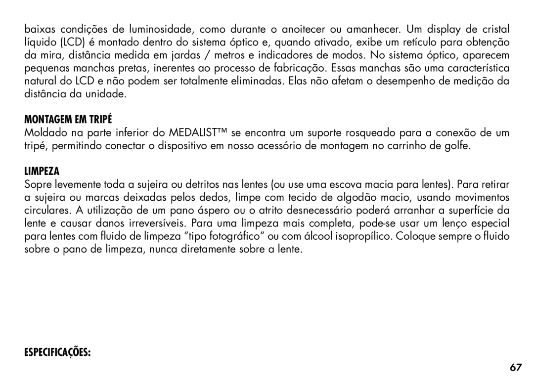 Bushnell 201355, 20-1354 manual Montagem EM Tripé, Limpeza, Especificações 