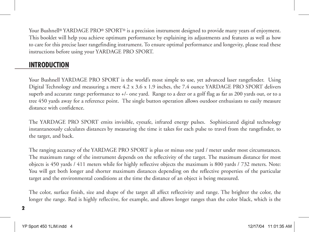 Bushnell 20-1916, 20-1920 manual Introduction 