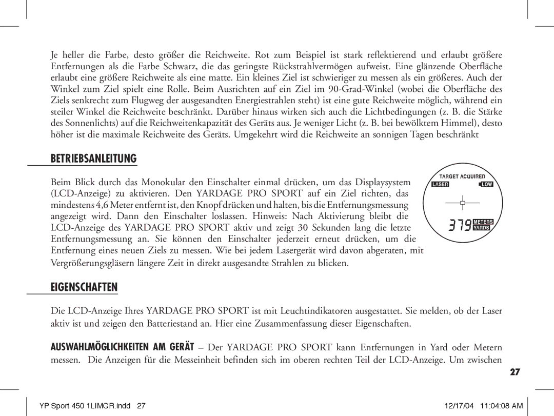 Bushnell 20-1920, 20-1916 manual Betriebsanleitung, Eigenschaften 