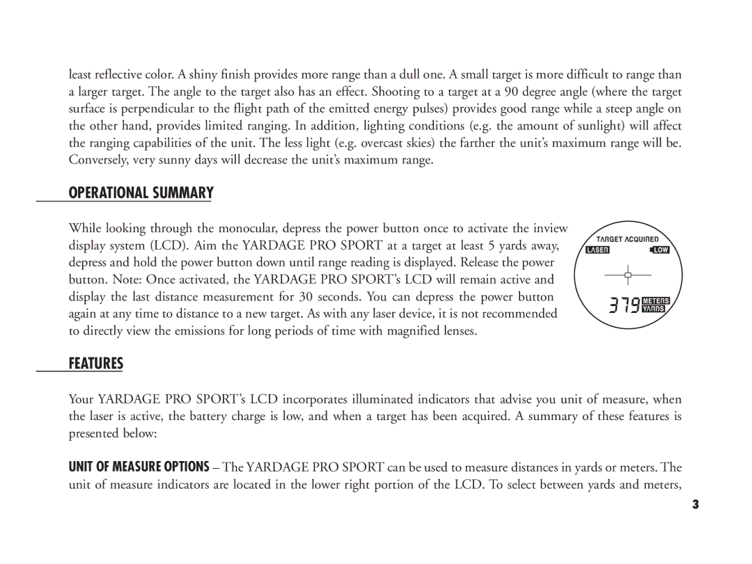 Bushnell 20-1920, 20-1916 manual Operational Summary, Features 