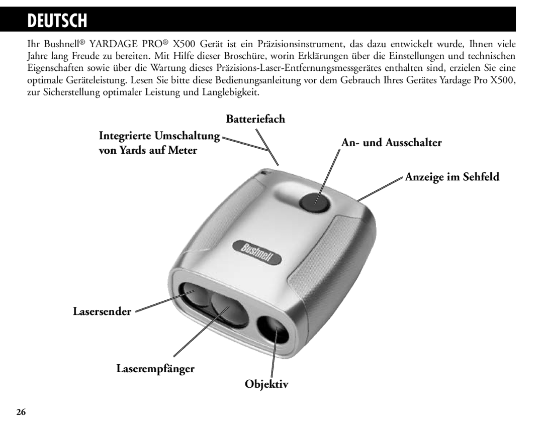 Bushnell 20-1925 manual Deutsch, An- und Ausschalter 