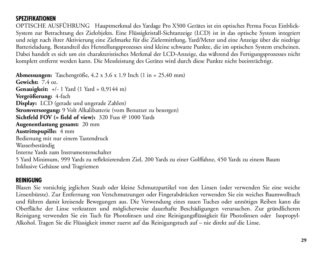 Bushnell 20-1925 manual Spezifikationen, Gewicht 7.4 oz, Vergrößerung 4-fach, Reinigung 