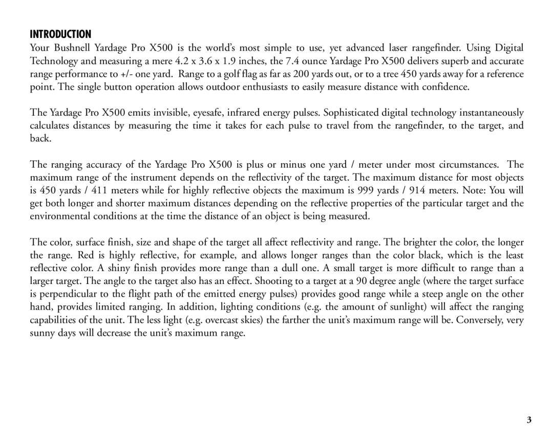 Bushnell 20-1925 manual Introduction 