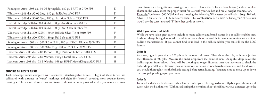 Bushnell 20-4124EU manual Selecting the Proper Turret 