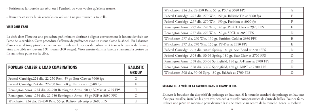 Bushnell 20-4124EU manual Visée Dans L’ÂME, Réglage DE LA Visée DE LA Carabine Dans LE Champ DE TIR 