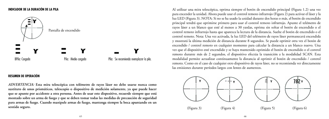 Bushnell 20-4124EU manual BPila Cargada Pila Medio cargada, Indicador DE LA Duración DE LA Pila, Resumen DE Operación 