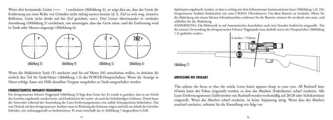 Bushnell 20-4124EU manual Ferngesteuertes INFRAROT-TRIGGERPAD, Anpassung DES Okulars 
