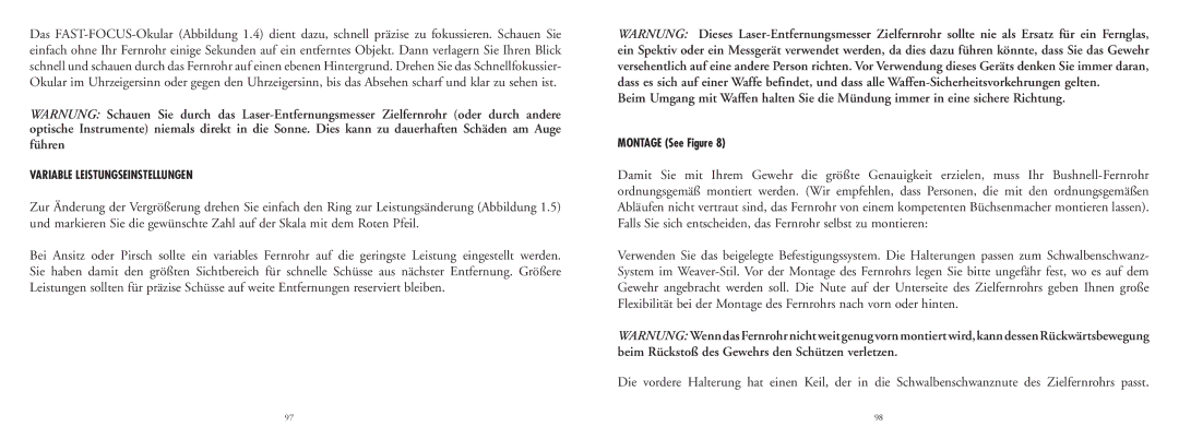 Bushnell 20-4124EU manual Führen, Variable Leistungseinstellungen 