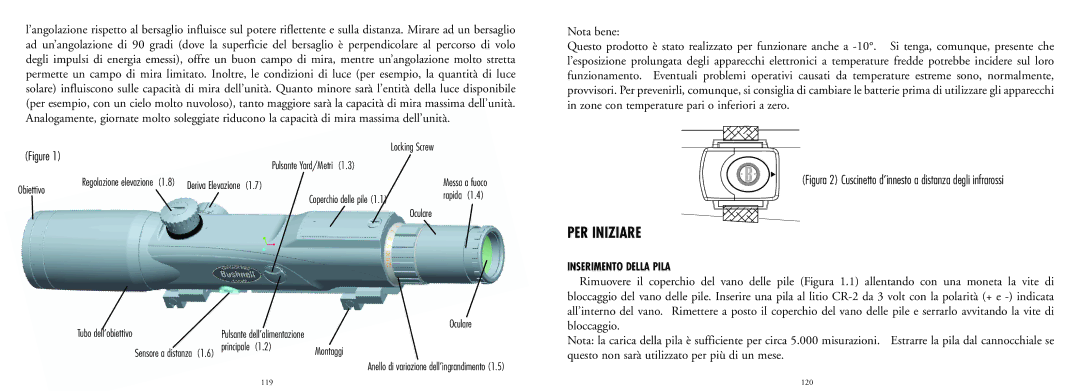 Bushnell 20-4124EU manual PER Iniziare, Inserimento Della Pila 