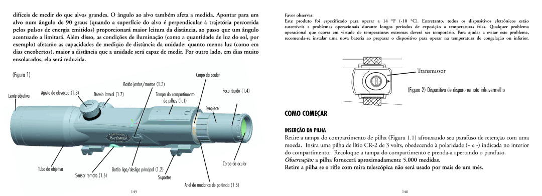 Bushnell 20-4124EU manual Inserção DA Pilha, Anel de mudança de potência 