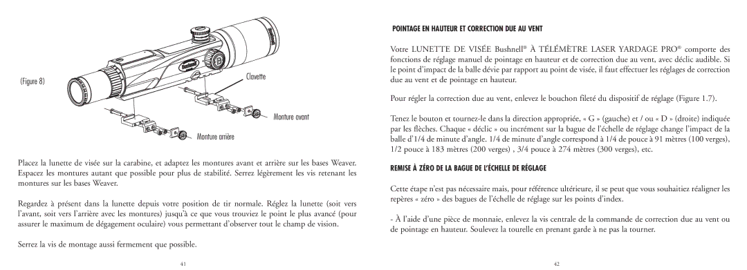 Bushnell 20-4124EU manual Monture avant Monture arrière, Pointage EN Hauteur ET Correction DUE AU Vent 