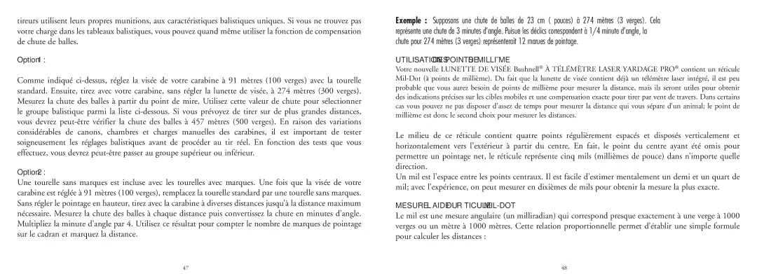 Bushnell 20-4124EU manual Utilisation DES Points DE Millième, Mesure À L’AIDE DU Réticule MIL-DOT 