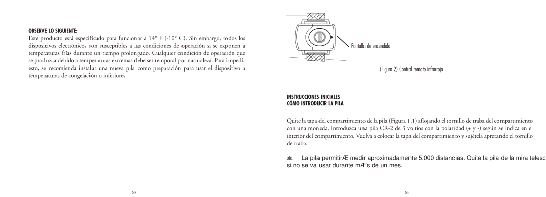 Bushnell 20-4124EU manual Pantalla de encendido, Instrucciones Iniciales Cómo Introducir LA Pila 