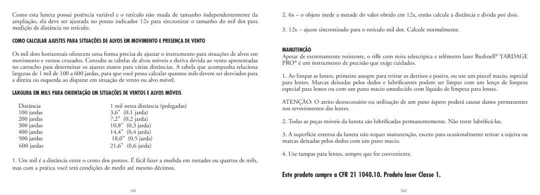 Bushnell 20-4124EU manual Manutenção 