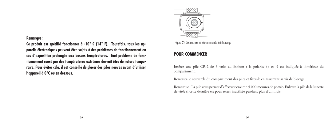 Bushnell 20-4124EU manual Pour Commencer, Remarque 