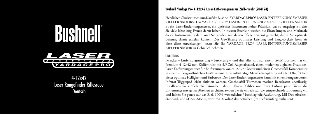 Bushnell 20-4124EU manual 4-12x42 Laser Rangefinder Riflescope Deutsch, Einleitung 