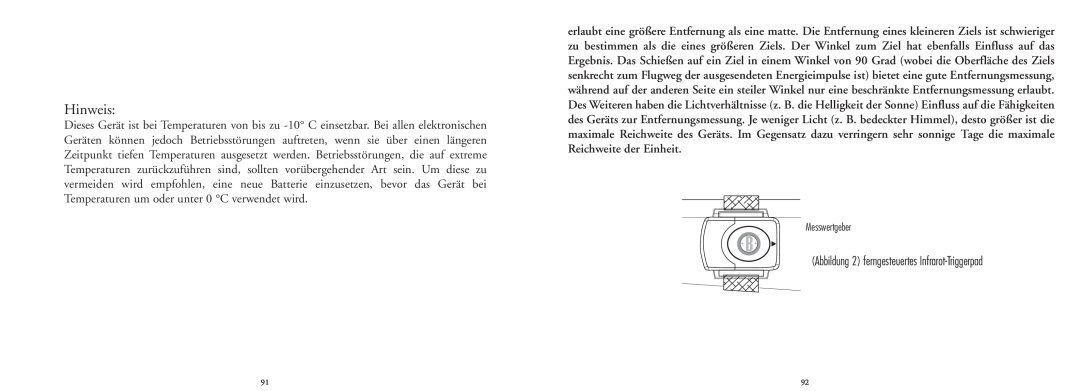 Bushnell 20-4124EU manual Hinweis, Abbildung 2 ferngesteuertes Infrarot-Triggerpad 