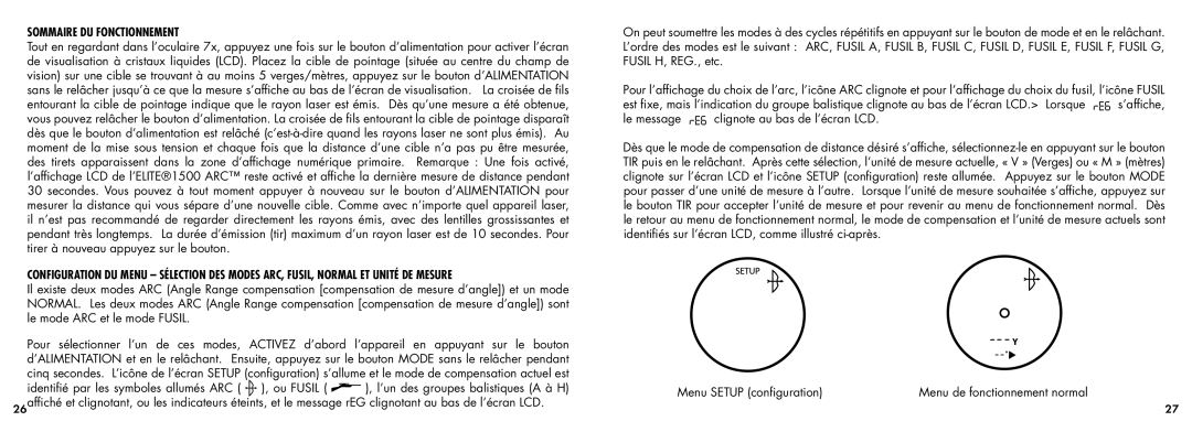 Bushnell 20-5101 manual Sommaire DU Fonctionnement 