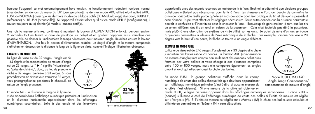 Bushnell 20-5101 manual Exemples EN Mode ARC, La ligne de visée est de 32 verges, l’angle est de, Exemple EN Mode Fusil 