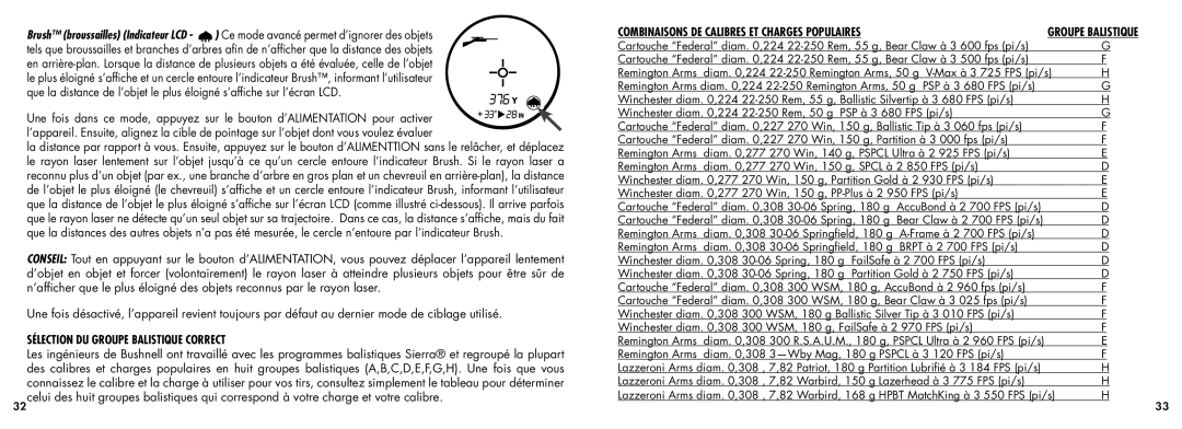 Bushnell 20-5101 manual Sélection DU Groupe Balistique Correct, Groupe balistique 