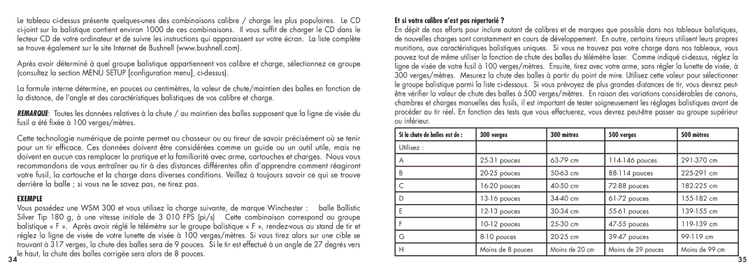 Bushnell 20-5101 manual Exemple, Et si votre calibre n’est pas répertorié ? 