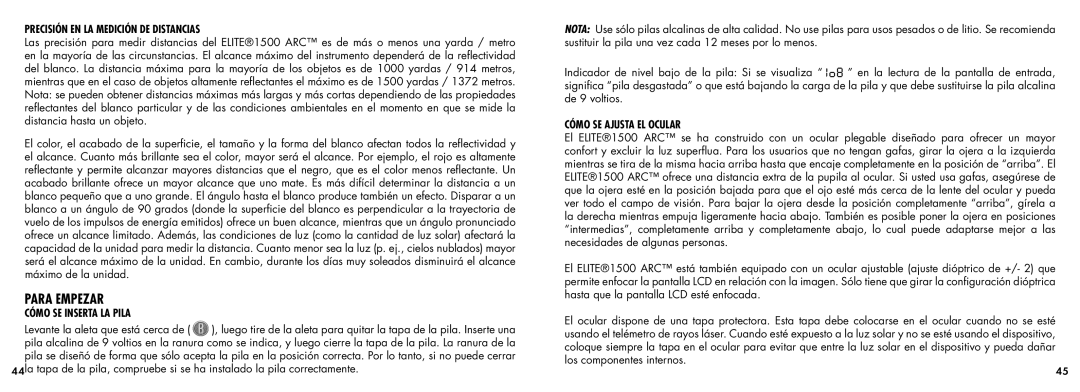 Bushnell 20-5101 Para Empezar, Precisión EN LA Medición DE Distancias, Cómo SE Inserta LA Pila, Cómo SE Ajusta EL Ocular 