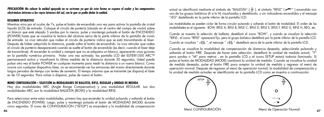 Bushnell 20-5101 manual Resumen Operativo, Menú Configuración Menú de Operación Normal 