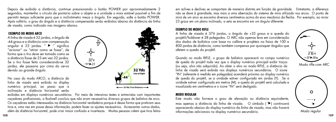 Bushnell 20-5101 manual Exemplo do Modo Arco, Exemplo do Modo Rifle, Modo regular 