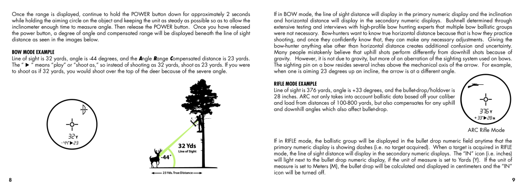 Bushnell 20-5101 manual Bow Mode Example, Rifle Mode Example 