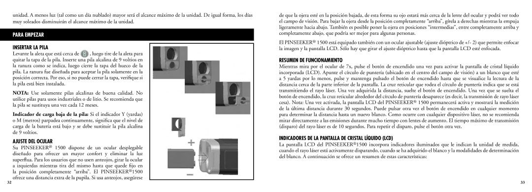 Bushnell 20-5103, 20-5102 manual Insertar LA Pila, Ajuste DEL Ocular, Resumen DE Funcionamiento 