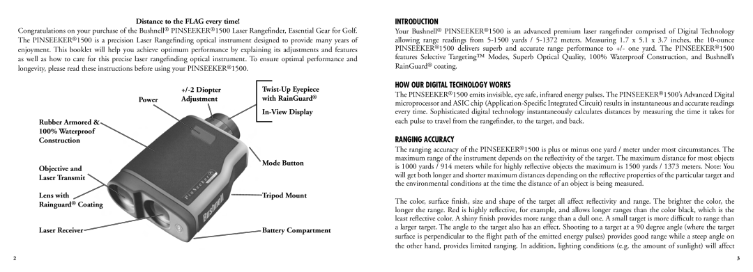 Bushnell 20-5102 manual Distance to the Flag every time, Introduction, HOW OUR Digital Technology Works, Ranging Accuracy 