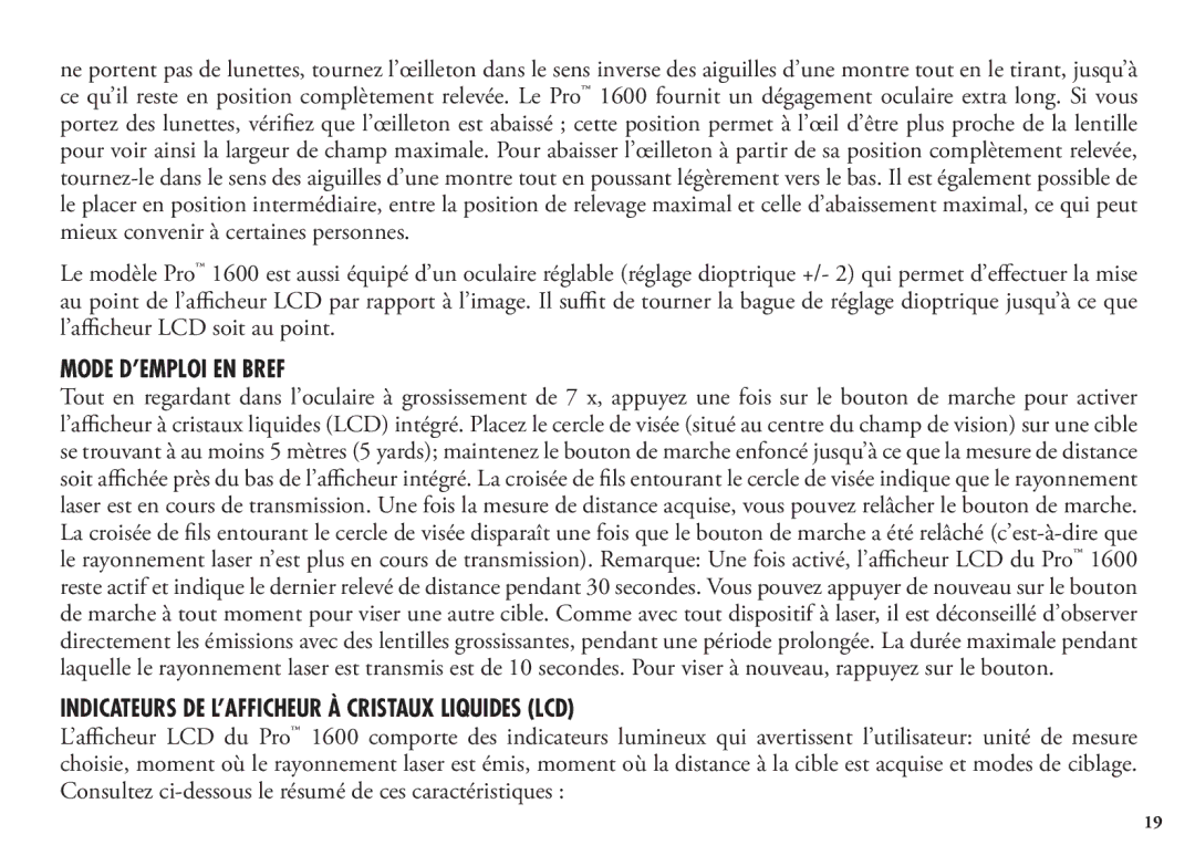 Bushnell 20 5106, 20 5105, 98-1342/12-08 manual Mode D’EMPLOI EN Bref, Indicateurs DE L’AFFICHEUR À Cristaux Liquides LCD 