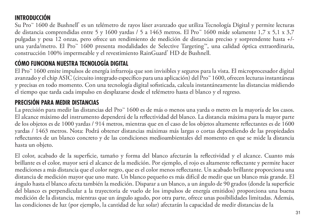 Bushnell 20 5106, 20 5105 manual Introducción, Cómo Funciona Nuestra Tecnología Digital, Precisión Para Medir Distancias 