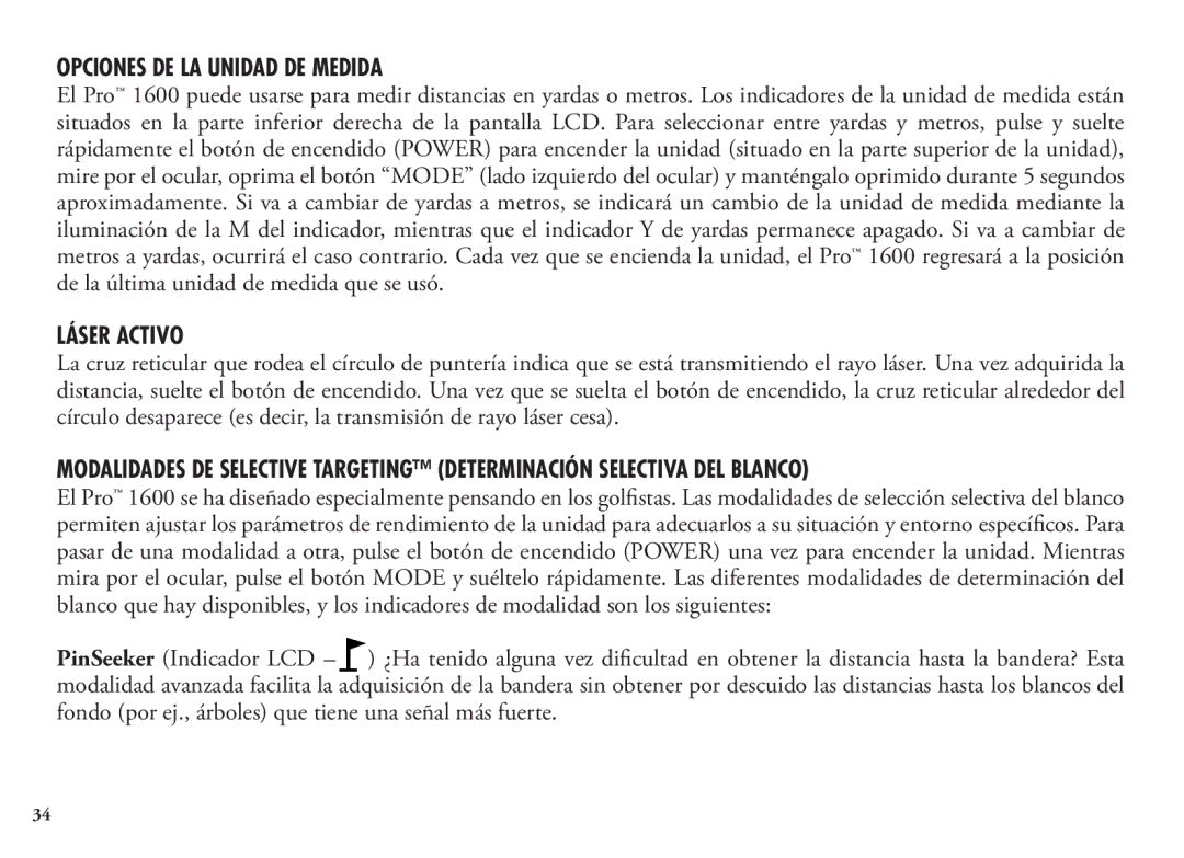 Bushnell 20 5106, 20 5105, 98-1342/12-08 manual Opciones DE LA Unidad DE Medida, Láser Activo 