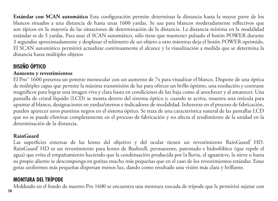 Bushnell 20 5105, 20 5106, 98-1342/12-08 manual Diseño Óptico, Aumento y revestimientos, Montura DEL Trípode 