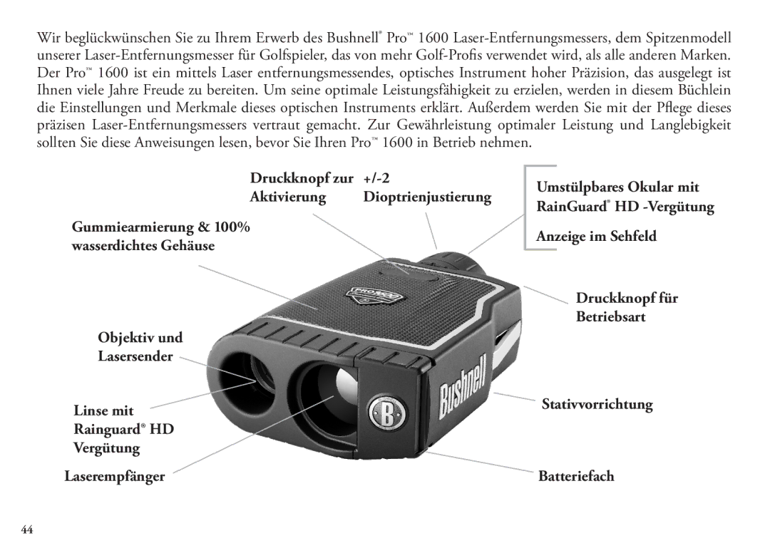 Bushnell 20 5105, 20 5106, 98-1342/12-08 manual +/-2, Aktivierung Dioptrienjustierung 