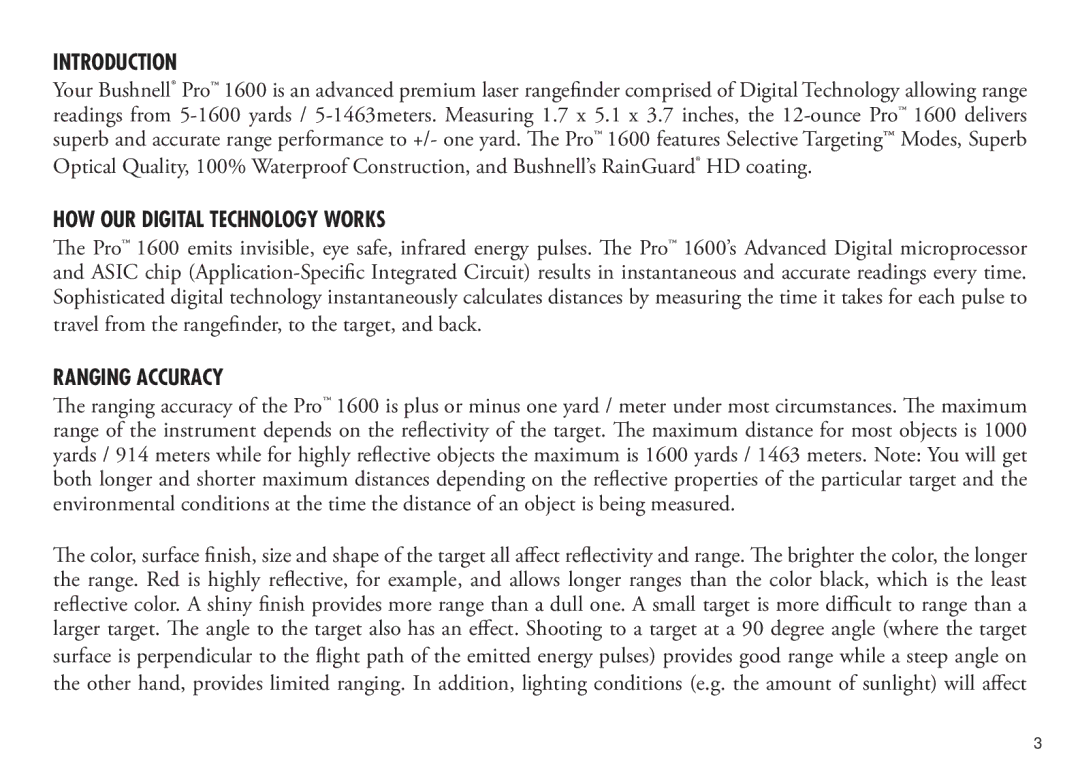 Bushnell 98-1342/12-08, 20 5106, 20 5105 manual Introduction, HOW OUR Digital Technology Works, Ranging Accuracy 