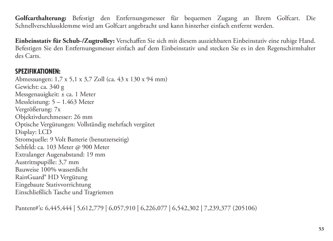 Bushnell 20 5105, 20 5106, 98-1342/12-08 manual Spezifikationen 