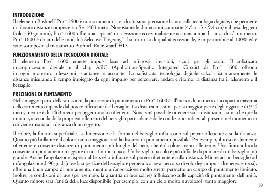 Bushnell 20 5105, 20 5106, 98-1342/12-08 Introduzione, Funzionamento Della Tecnologia Digitale, Precisione DI Puntamento 