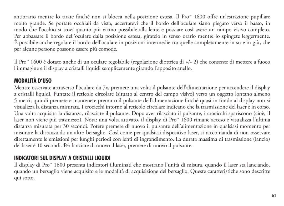 Bushnell 20 5106, 20 5105, 98-1342/12-08 manual Modalità D’USO, Indicatori SUL Display a Cristalli Liquidi 